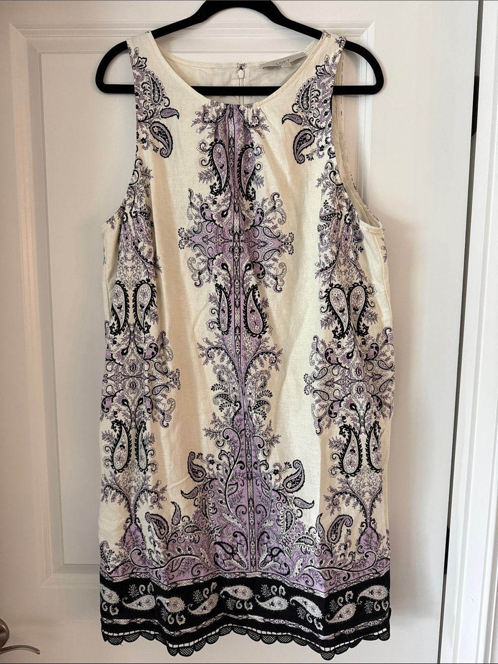 Never worn! LOFT Sleeveless Paisley Print Shift Dress - Cream & Lavender